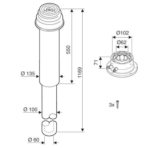 Коаксиальный комплект Bosch, Buderus (вертикальный), DN60/100, 1220 мм FC-Set60-C33x 7738112504 фото